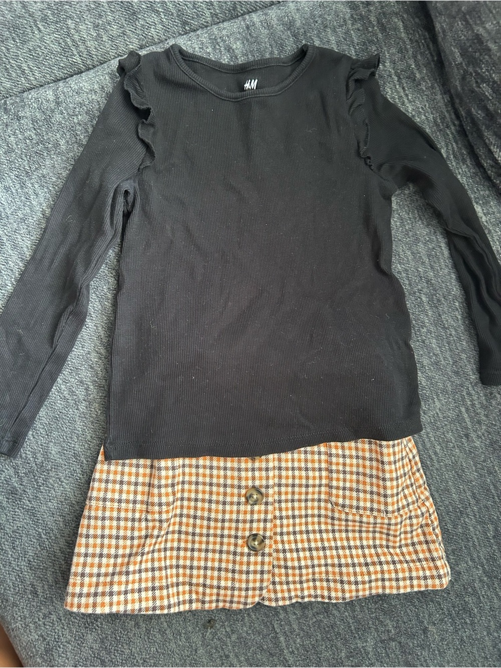 H&M Black Long Sleeve Shirt with Plaid Skirt